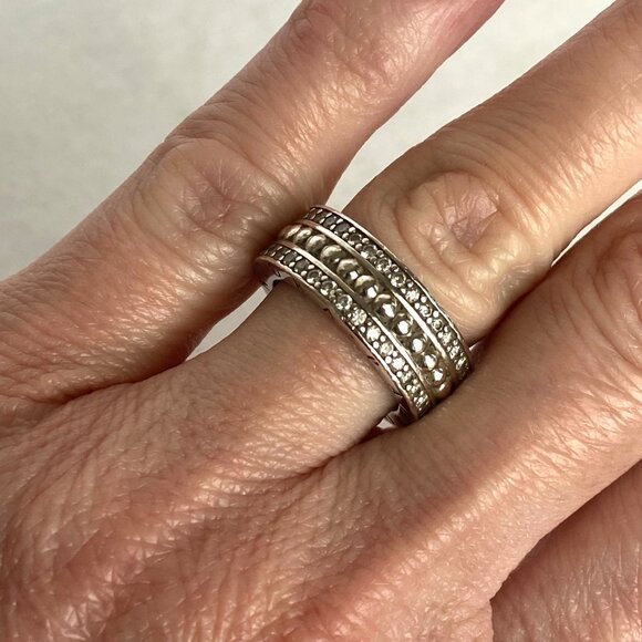 Authentic Pandora Sterling Silver 925 Cubic Zirconia Wide Band Forever Ring Sz 6 - Picture 11 of 16